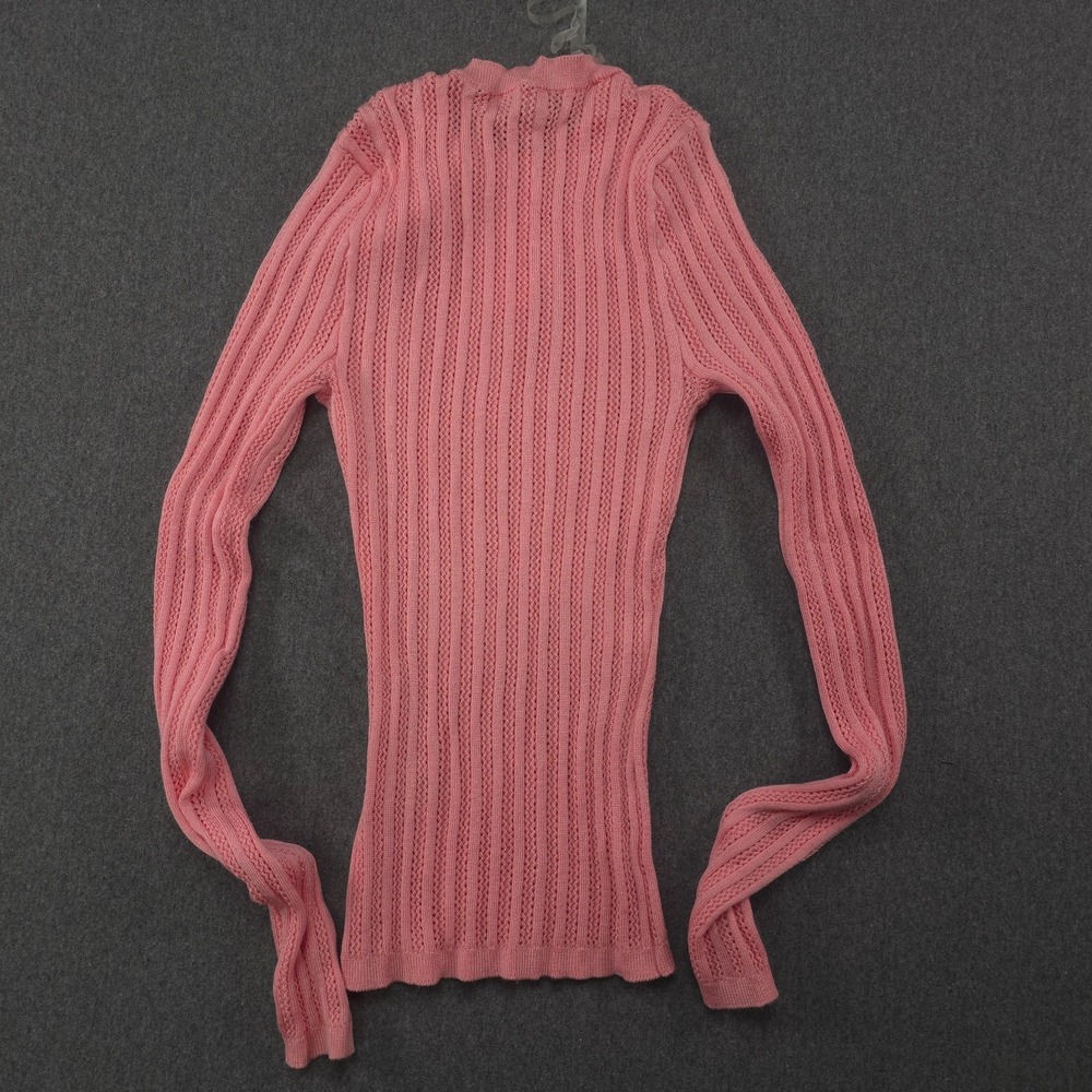 Hooked Up By Iot‎ Juniors' Pointelle Sweater Rose Geranium Pink Size Small - Picture 5 of 5